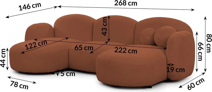 Colțar teracotă cu tapițerie din țesătură bouclé (în formă de "U") Orbit – Ropez