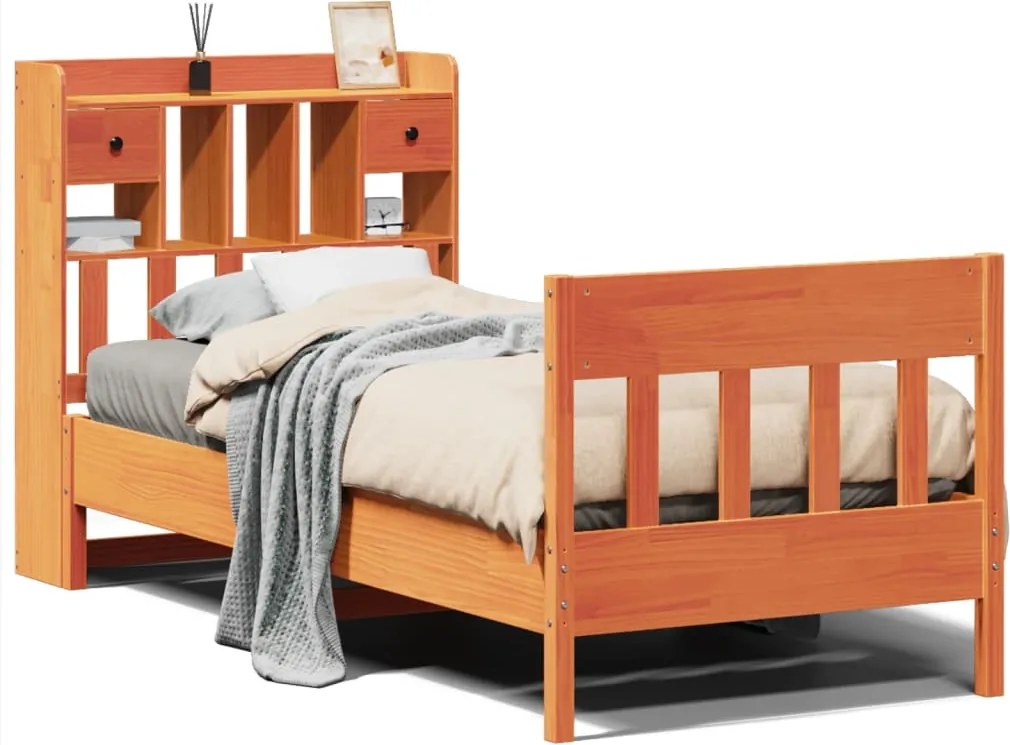 vidaXL Cadru pat fără saltea, maro ceruit, 100x200 cm, lemn masiv pin