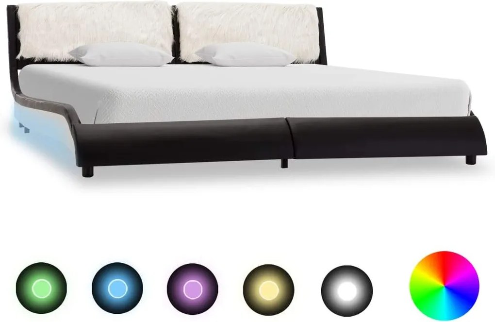Cadru de pat cu LED, negru si alb, 180x200 cm, piele ecologica