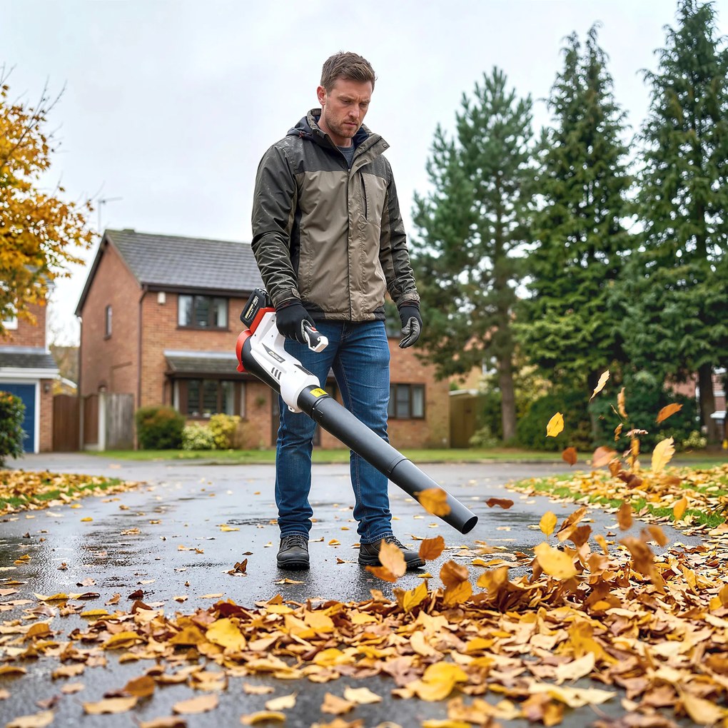 Outsunny Suflător Aspirator Tocător de Frunze 250 W cu Baterie 4000 mAh și Încărcător, 6 Viteze, 149 km/h, Alb | Aosom Romania