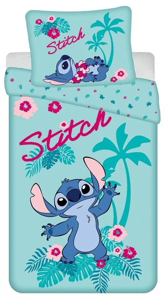 Lenjerie de pat pentru copii albastră din bumbac pentru pat de o persoană 140x200 cm Lilo a Stitch "Hawaii" – Jerry Fabrics