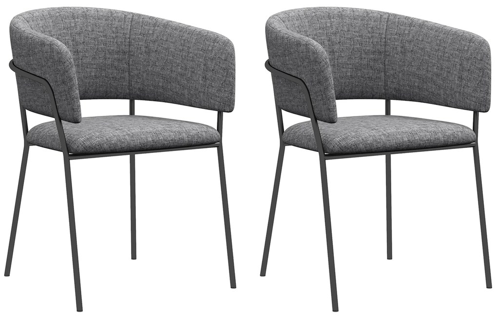 HOMCOM Lot de 2 scaune de dining picioare din oțel, șezut tapitat în material textil aspect lin, gri | Aosom Romania