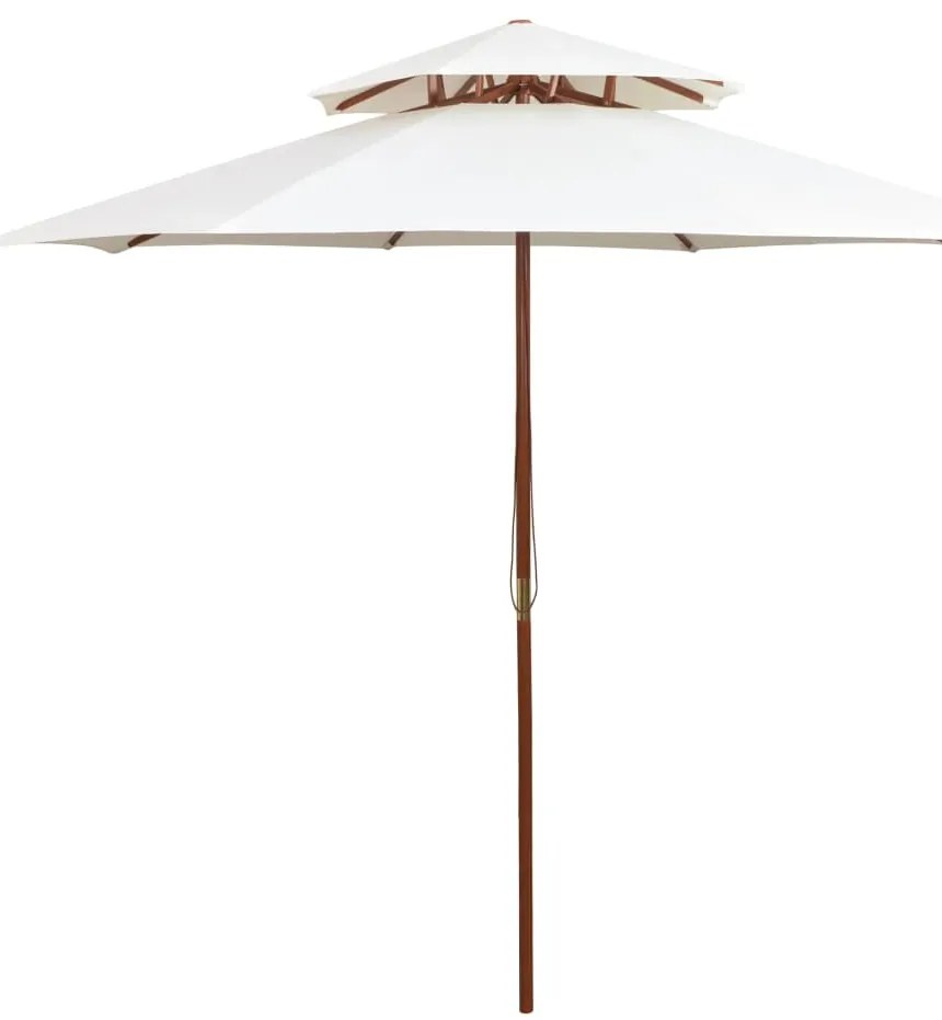 vidaXL Umbrelă de soare dublă, 270x270 cm, stâlp de lemn, alb crem