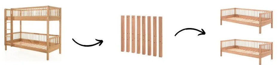 Pat pentru copii în culoare naturală supraetajat din lemn de stejar 90x200 cm Forrest – Vipack