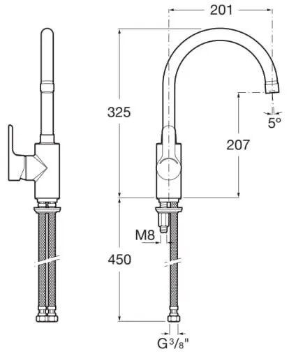 Baterie de chiuvetă Roca A5A8409C00 L20 32,5 cm crom lucios