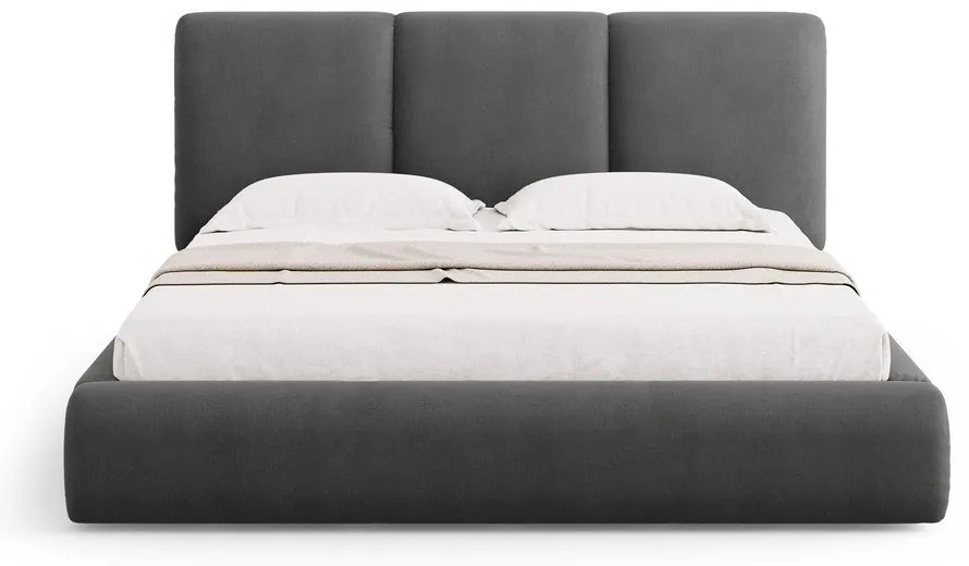 Pat matrimonial gri tapițat cu spațiu de depozitare și somieră 160x200 cm Brody – Mazzini Beds
