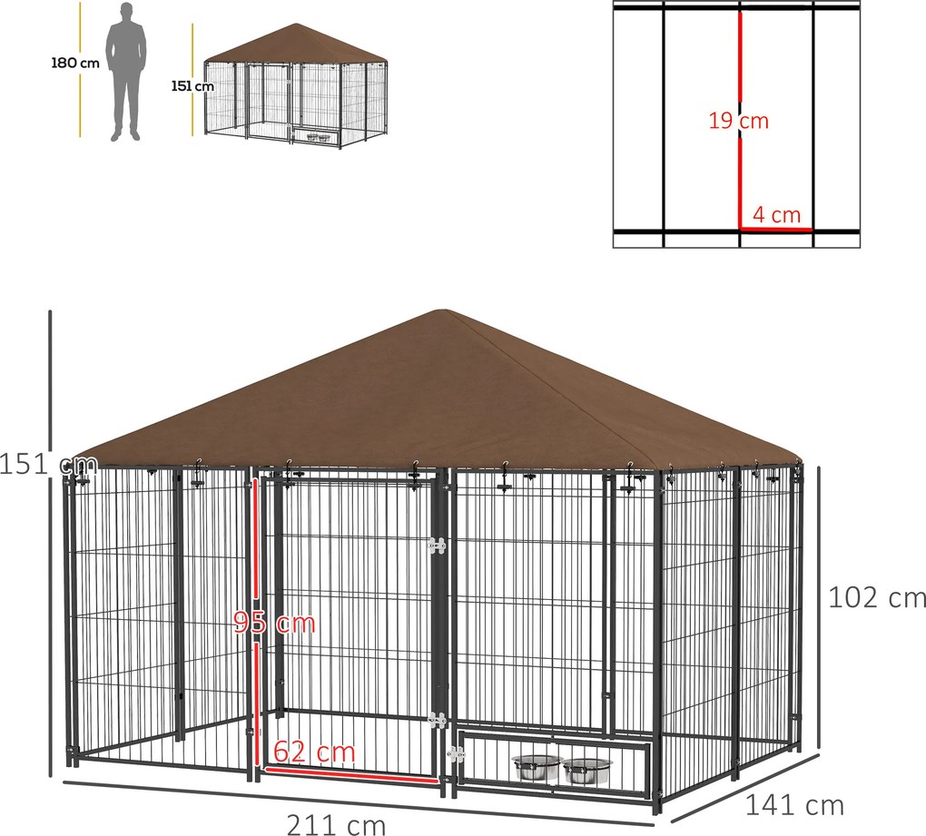 Pawhut Gard Metalic pentru Caini – Cu Usa pentru Bol & Husa Oxford | Aosom Romania
