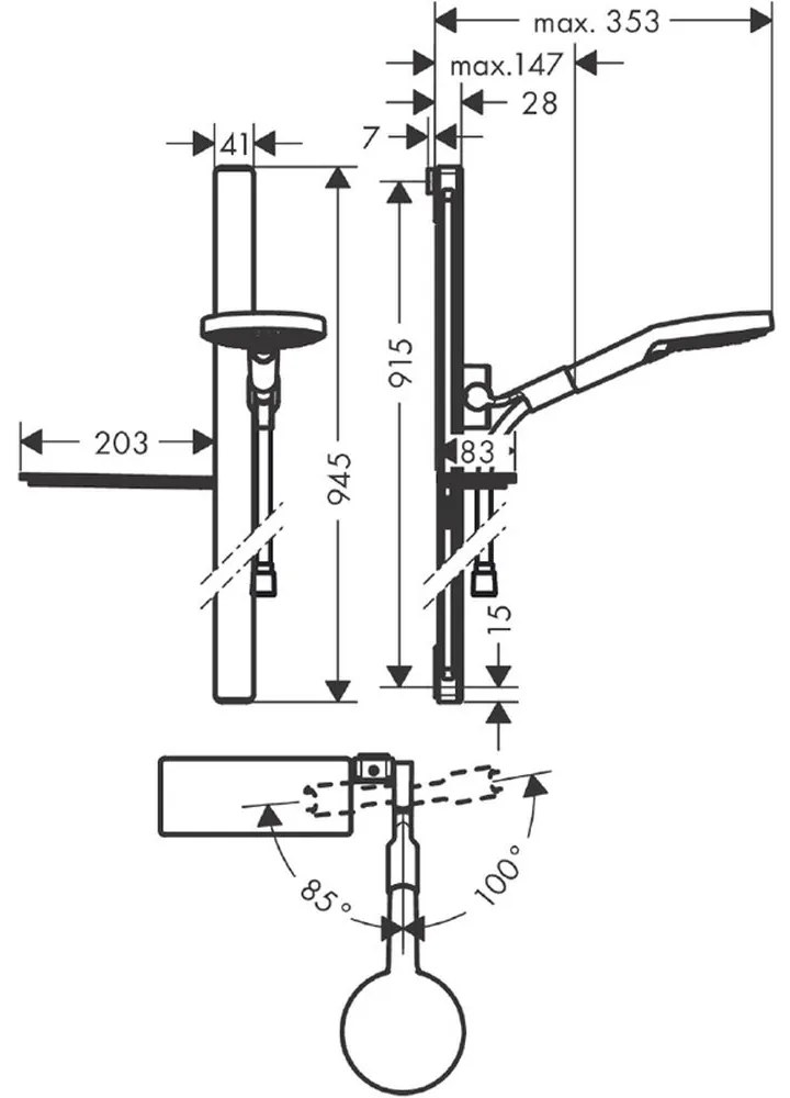 Set de dus 120, 3 jeturi, bara de dus 90 cm, crom Crom