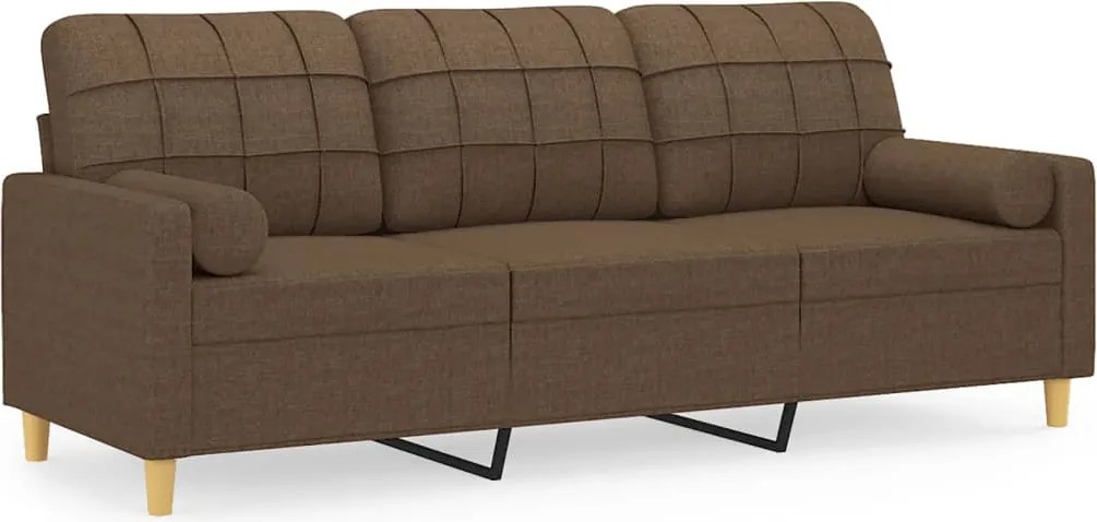 vidaXL Canapea cu 3 locuri cu pernuțe, maro, 180 cm, textil