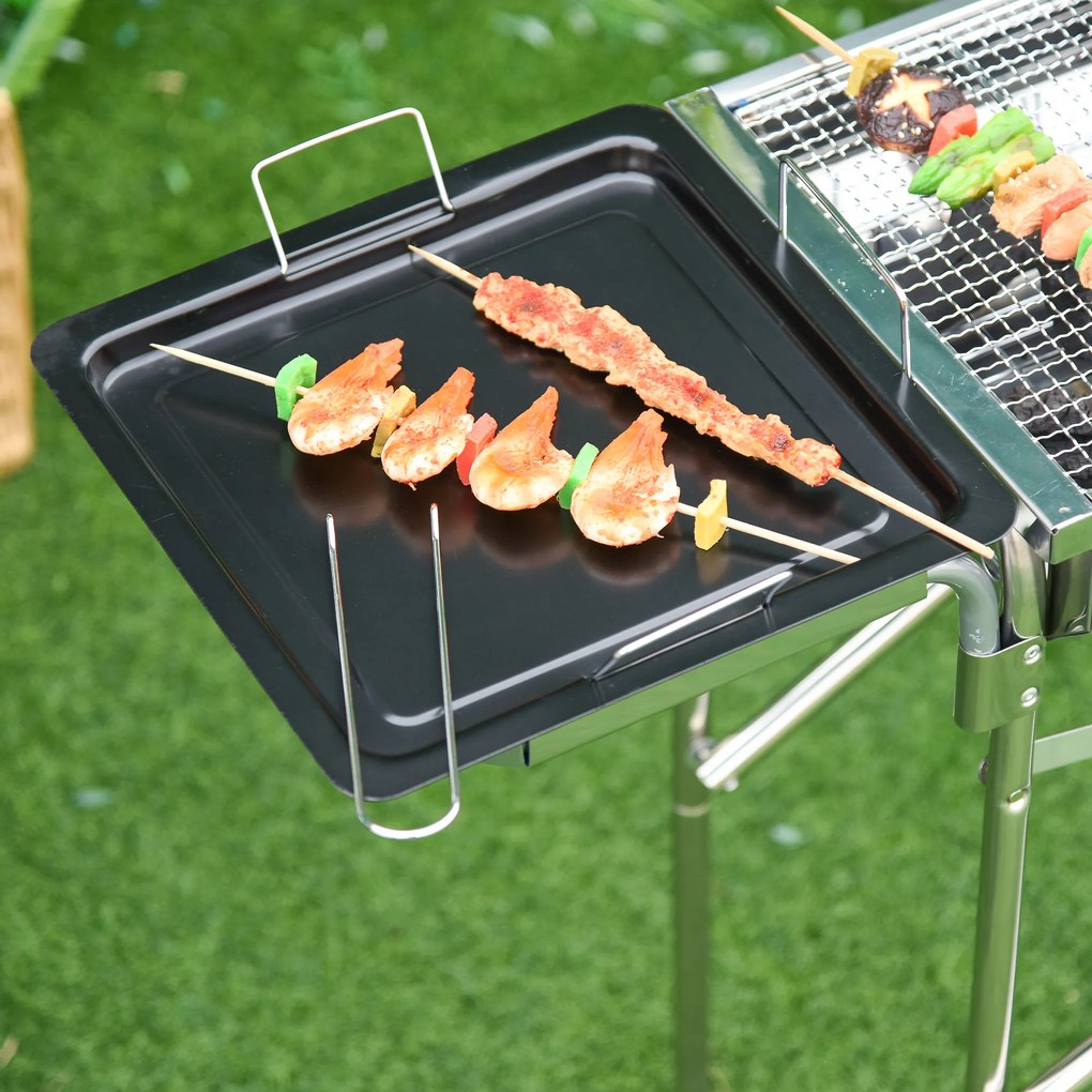 Barbecue cu Carbon BBQ Grill Outsunny cu Blat de Sprijin in Otel Inox | Aosom Romania