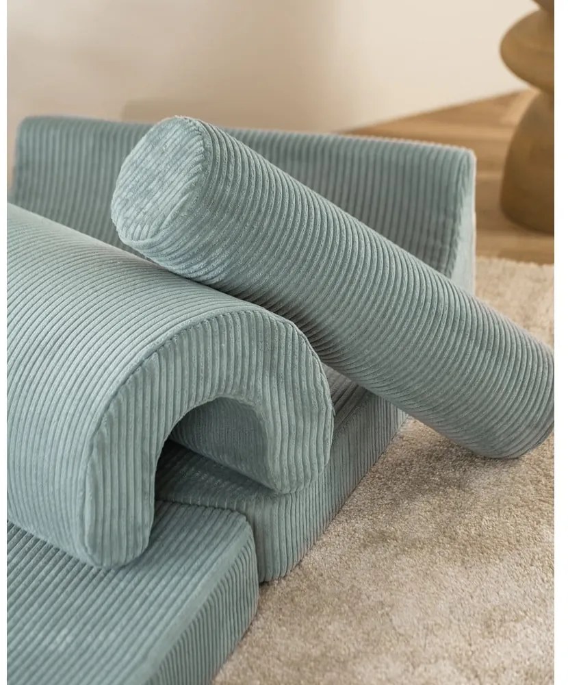 Fotoliu pentru copii verde mentă cu tapițerie din catifea reiată Flipster – Wigiwama