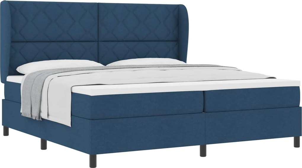 vidaXL Pat cu arcuri cu saltea albastru 200 x 200 cm țesătură