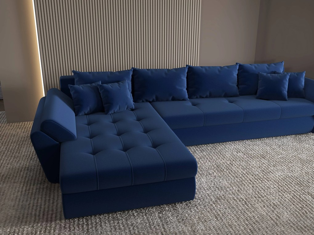 Colțar extensibil dumonde cu ladă de depozitare si sezut confortabil din spuma high-density, Loana XL Royal Albastru 335x185 cm