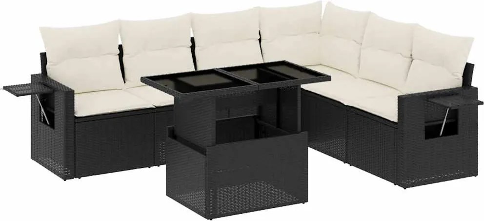 vidaXL Set canapele de grădină cu perne, 7 piese, negru, poliratan
