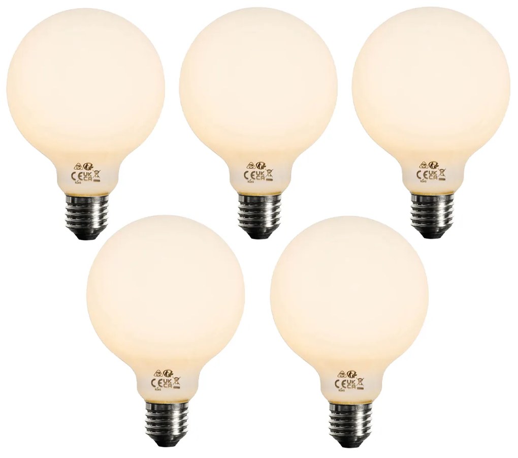 Set 5 becuri Bec LED E27 reglabil opalin G95 5W 450lm 2200K