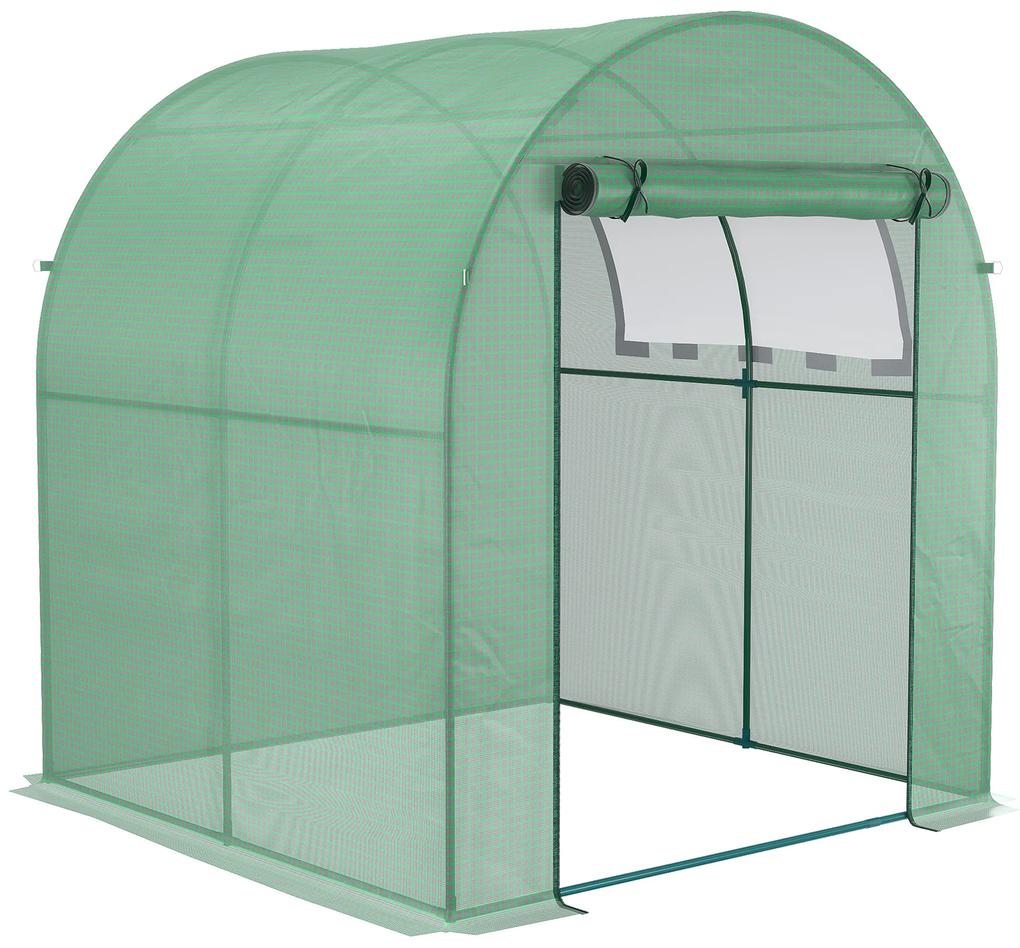 Outsunny Sera de gradina tip tunel cu ferestre si usi rulante, sera pentru plante cu invelis din PE, verde, 180x180x200cm | AOSOM RO