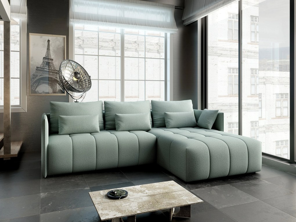 Colțar extensibil dumonde cu ladă de depozitare si sezut confortabil din spuma high-density, Malta Enjoy Mint II 235x185 cm