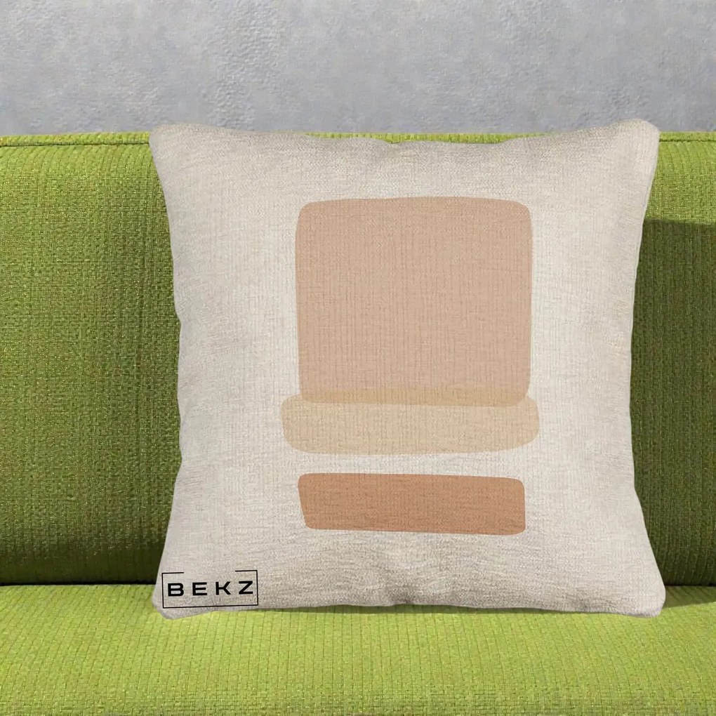 Perna Decorativa Abstract Forme Bej Poudre, 40x40 cm, Bej Canapea, Husa Detasabila, Perna Inclusa, BEKZ®