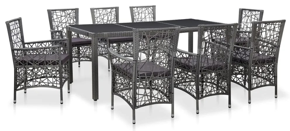 vidaXL Set mobilier de grădină, 9 piese, gri, poliratan