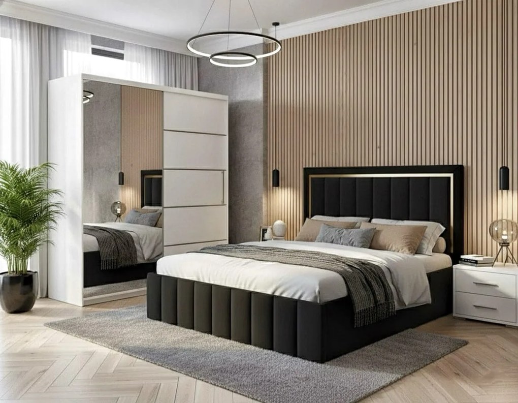 Set dormitor Atena Negru cu dulap alb