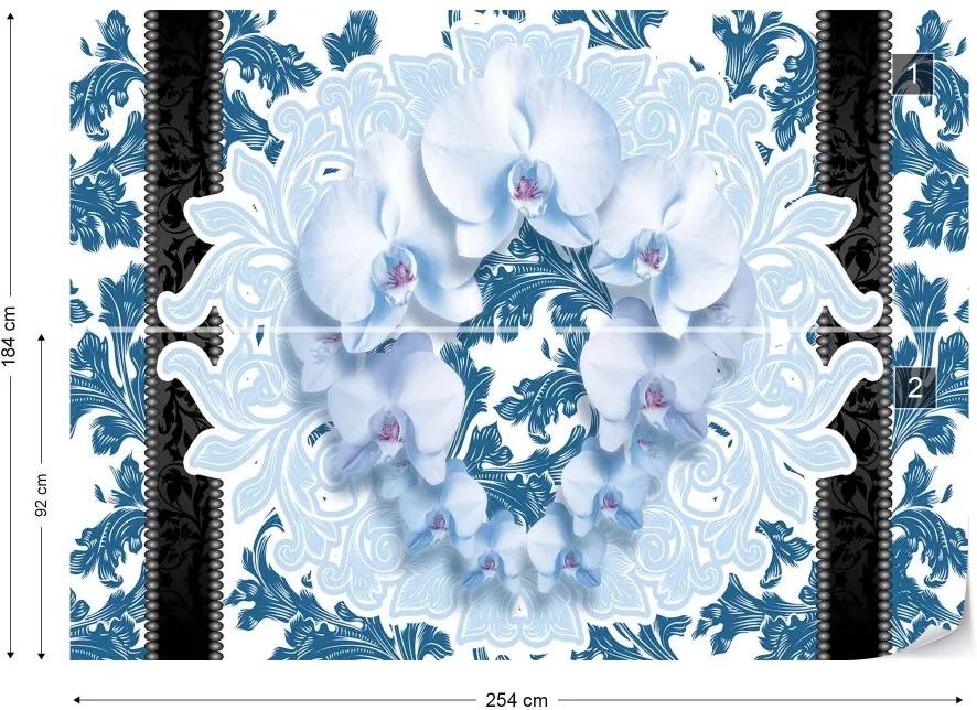 GLIX Fototapet - Luxury Floral Design Orchids Blue Vliesová tapeta  - 254x184 cm