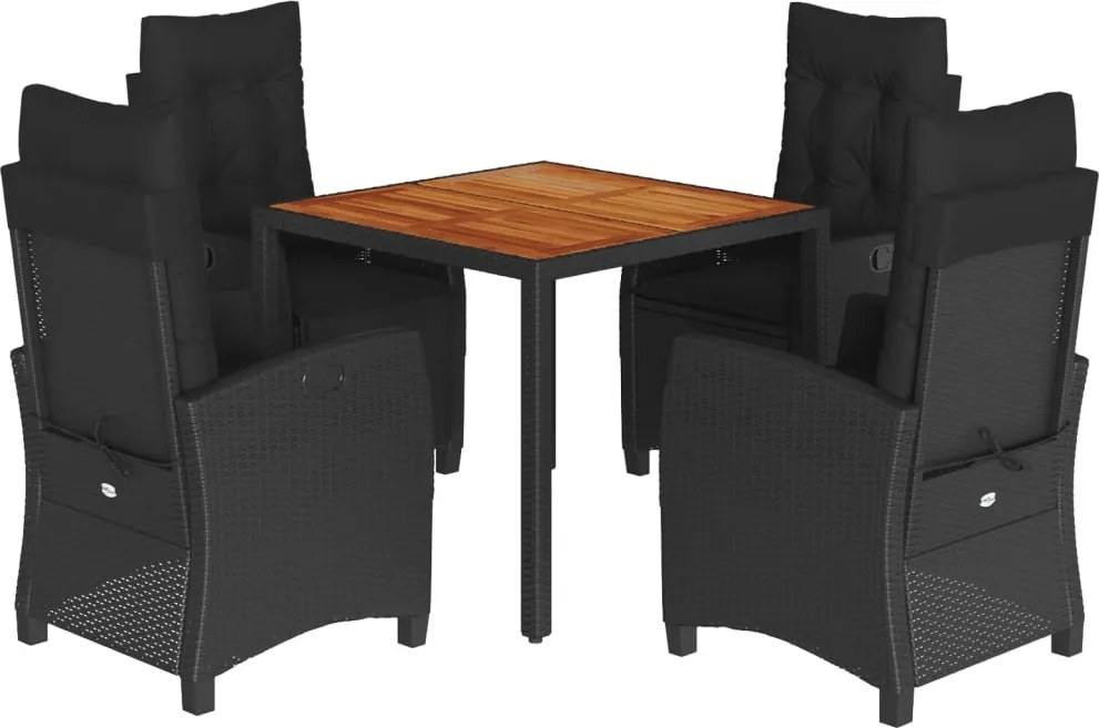 vidaXL Set mobilier de grădină cu perne, 5 piese, negru, poliratan