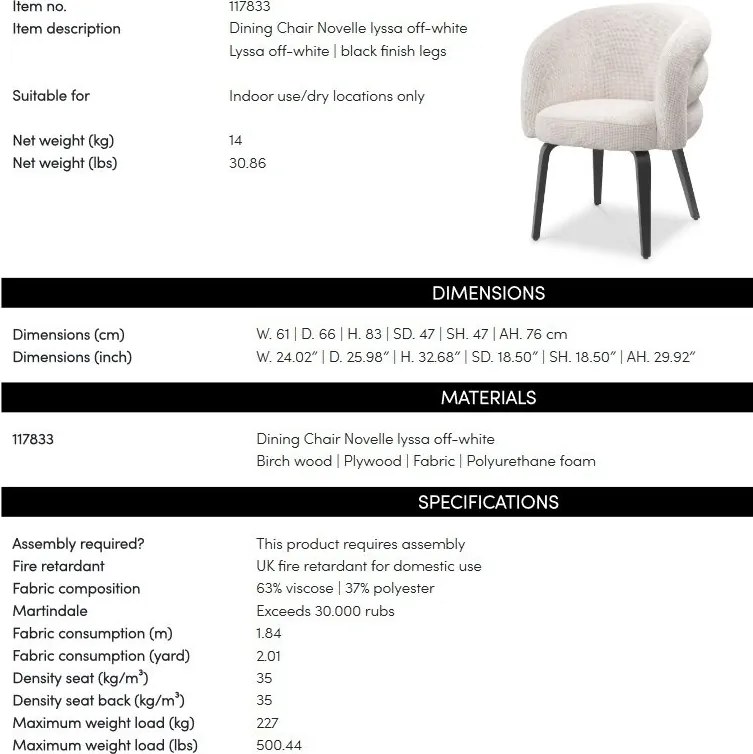 Scaun design elegant LUX Novelle, Lyssa off-white