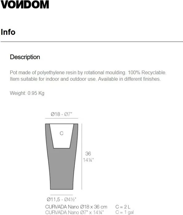 Ghiveci plante design decorativ modern interior / exterior CURVADA mini 18x36cm