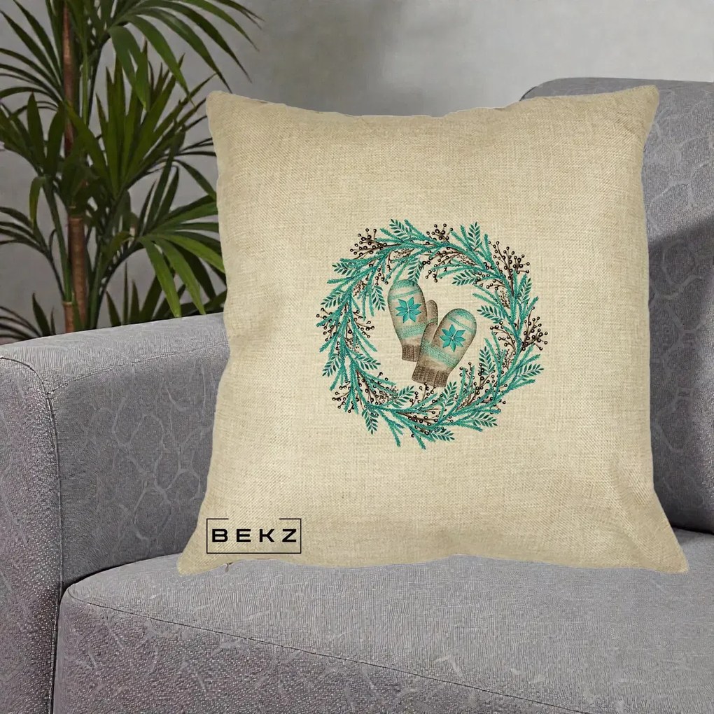 Perna Decorativa Coroana Turcoaz cu Manusi, 40x40 cm, Crem, Husa Detasabila, Perna Inclusa, BEKZ®