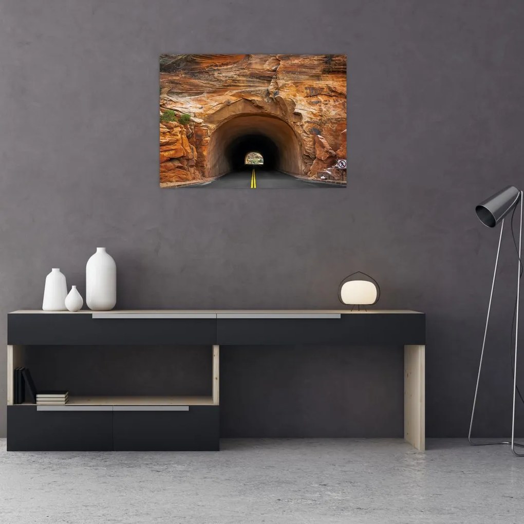 Tablou pe sticlă - tunel în stâncă (70x50 cm)