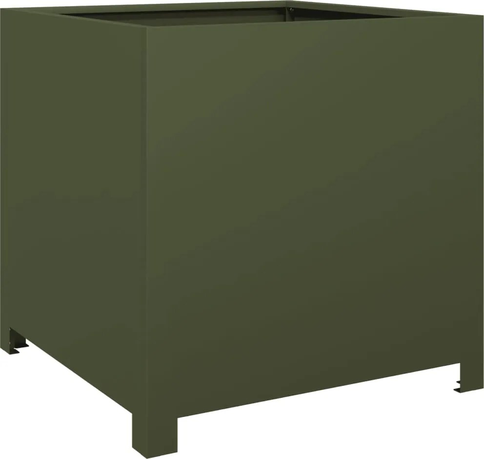vidaXL Jardinieră de grădină, verde măsliniu, 50x50x50 cm, oțel