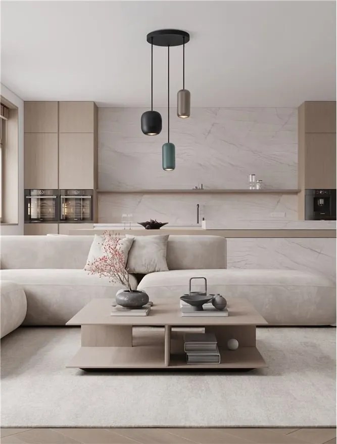 Lustra cu 3 pendule metal negru, maro, verde MARLIN