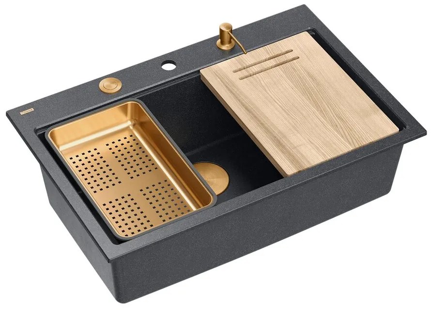 Statie de lucru incastrata Quadron Unique Marc 110 negru diamant - auriu 1 cuva 75x49 cm