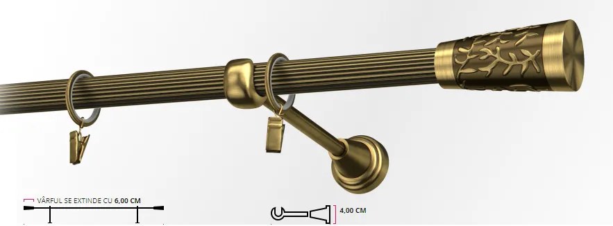 Galerie simpla striat SEVILLA 19 mm - aur antic (Alege marime: 300 cm)