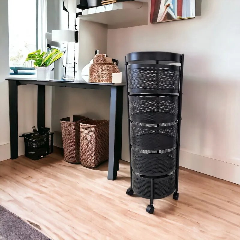 OFERTA Raft rotativ pe roti ROUND SZ33 cu 5 cosuri, negru II. calitate