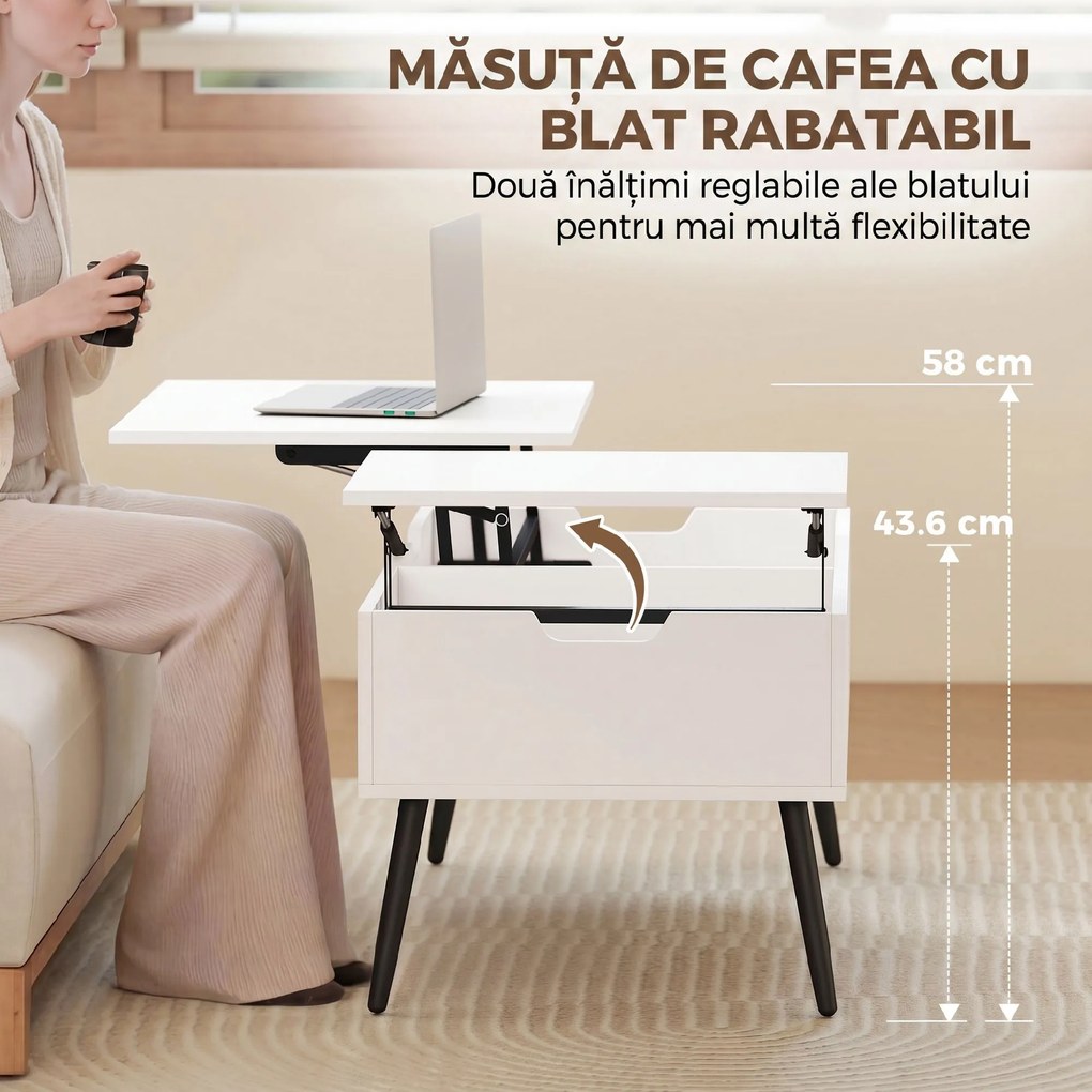 HOMCOM lemn măsuță ridicabilă transformabilă cu spațiu de depozitare | Aosom Romania