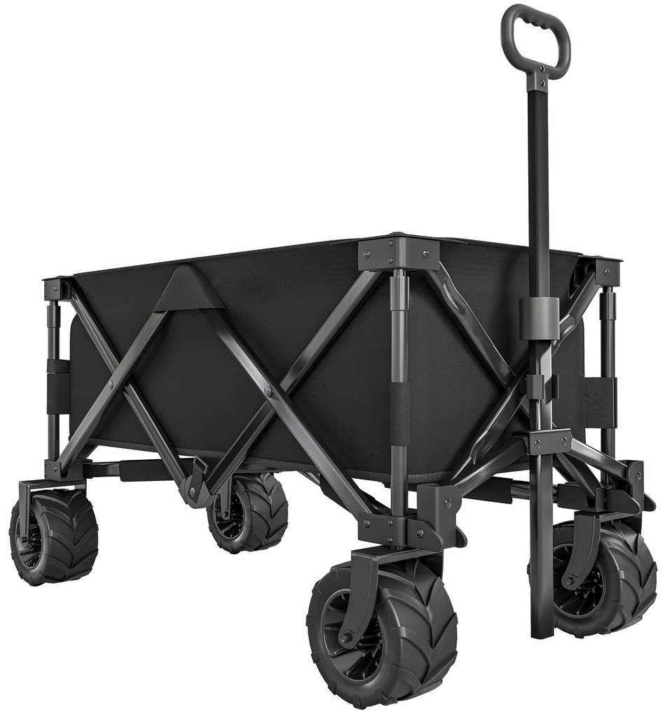 Outsunny Carucior plaja pliabil cu roti fata pivotante 360° si maner telescopic 108x55x55 cm negru | Aosom Romania