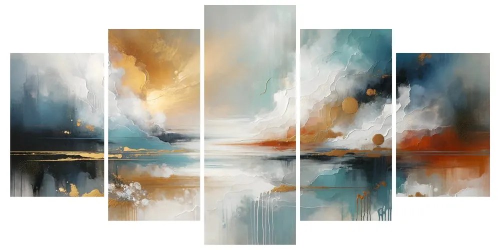 Tablou 5-piese peisaj abstract cu lac