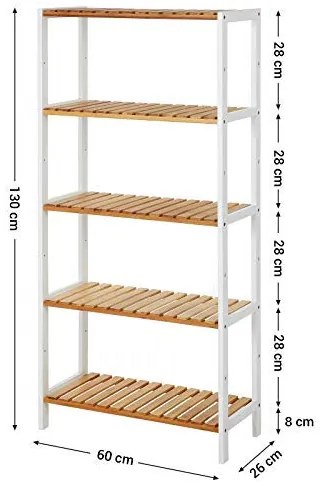 Raft Depozitare Multifunctional cu 5 Rafturi, Bambus, Alb / Natural, Vasagle, BCB35WN