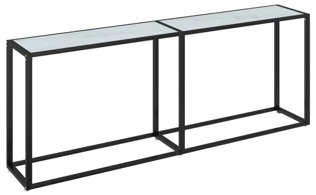 331688 vidaXL Masă consolă, alb marmură, 200x35x75,5 cm, sticlă securizată