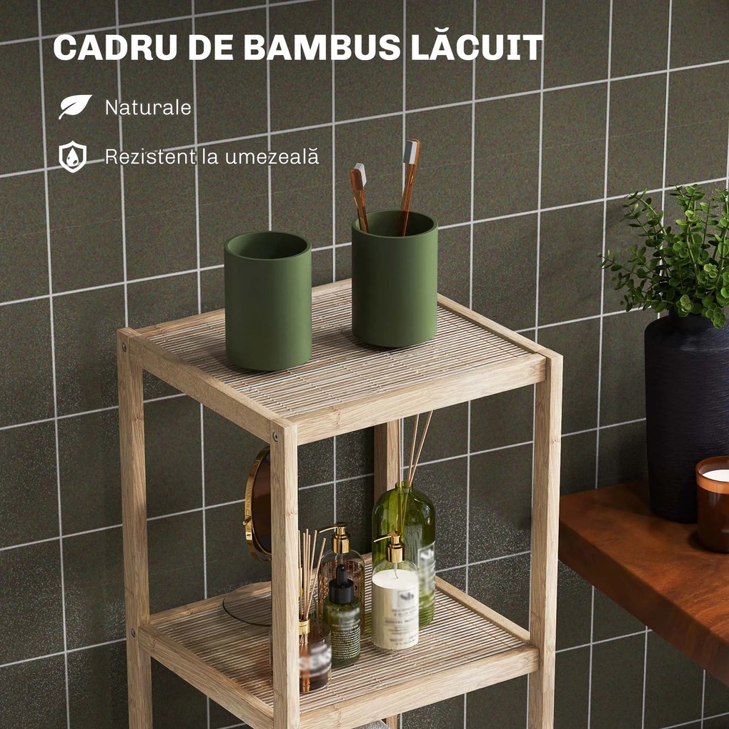 HOMCOM Dulap Baie din Bambus și Lemn, 33x31x110 cm, Lemn Natural | Aosom Romania