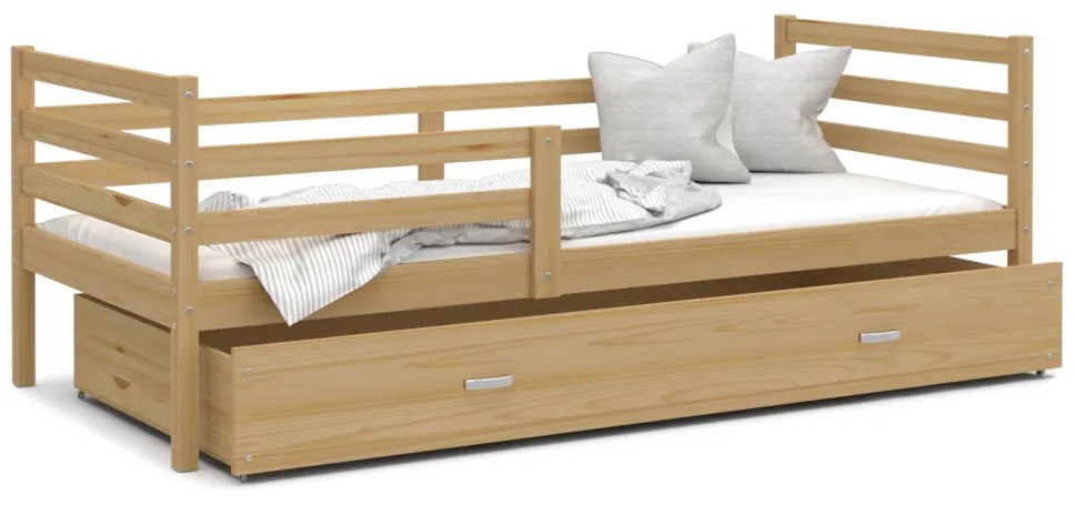 Expedo Pat din lemn pentru copii RACEK P1 + saltea + somieră GRATIS, lemn masiv, 190x80, pin