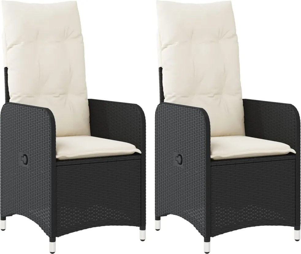 vidaXL Scaune de grădină rabatabile cu perne, 2 buc., negru, poliratan