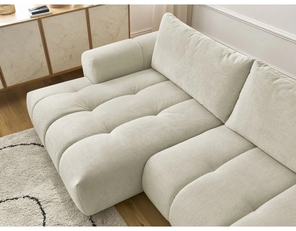 Colțar bej extensibil/cu spațiu de depozitare (cu colț pe partea stângă/cu șezlong) Fuji – Bobochic Paris