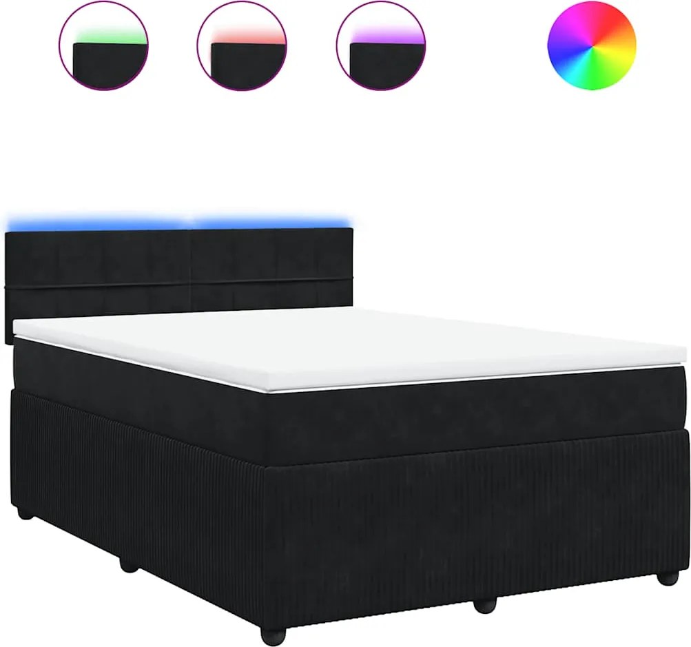 vidaXL Pat box spring cu saltea, negru, 160x200 cm, catifea