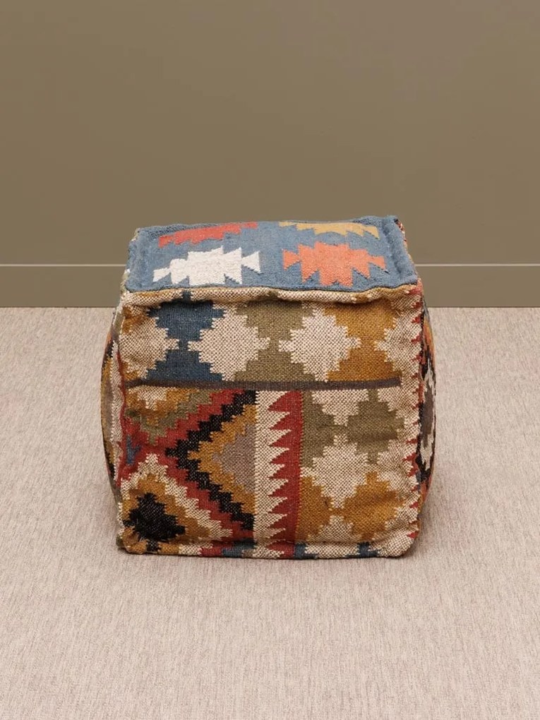 Puf multicolor, din iuta naturala si lana, Autumn Killim