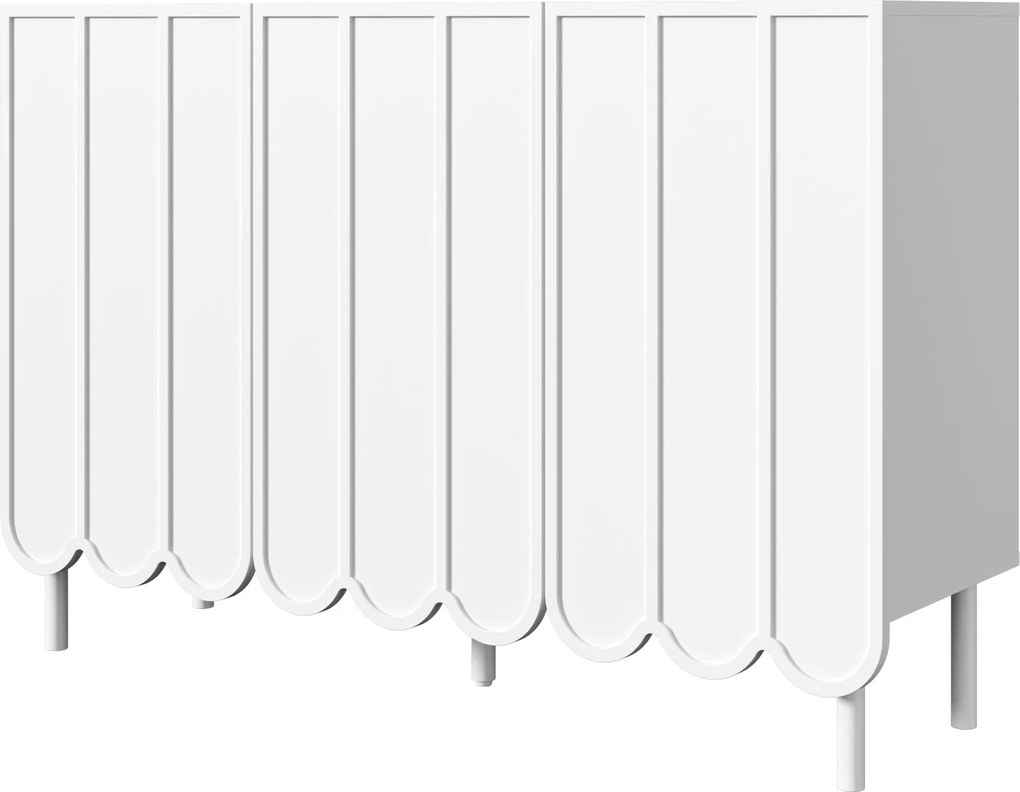 Comodă cu uși ondulate, spațiu de depozitare pentru living, hol &amp; sufragerie, 120x35x80 cm, Alb