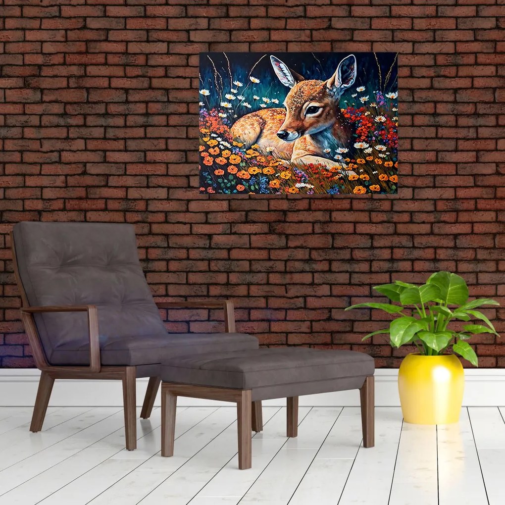 Tablou pe sticlă - Cerb pictat (70x50 cm)