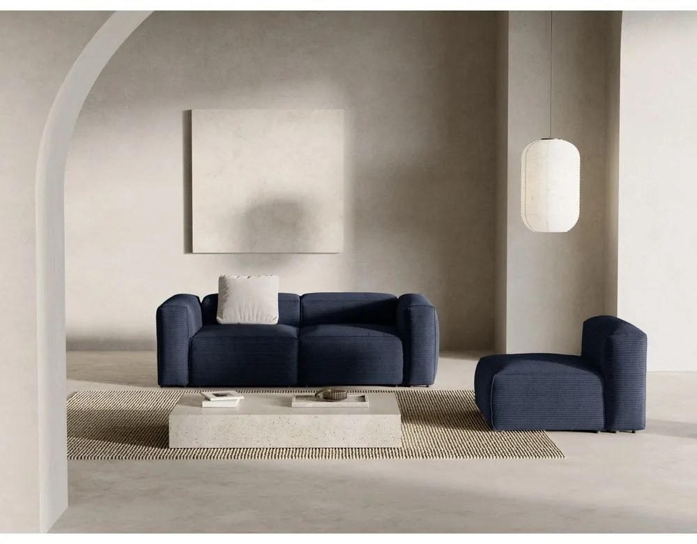 Canapea albastru-închis cu tapițerie din catifea reiată 224 cm Bergamo – Cosmopolitan Design