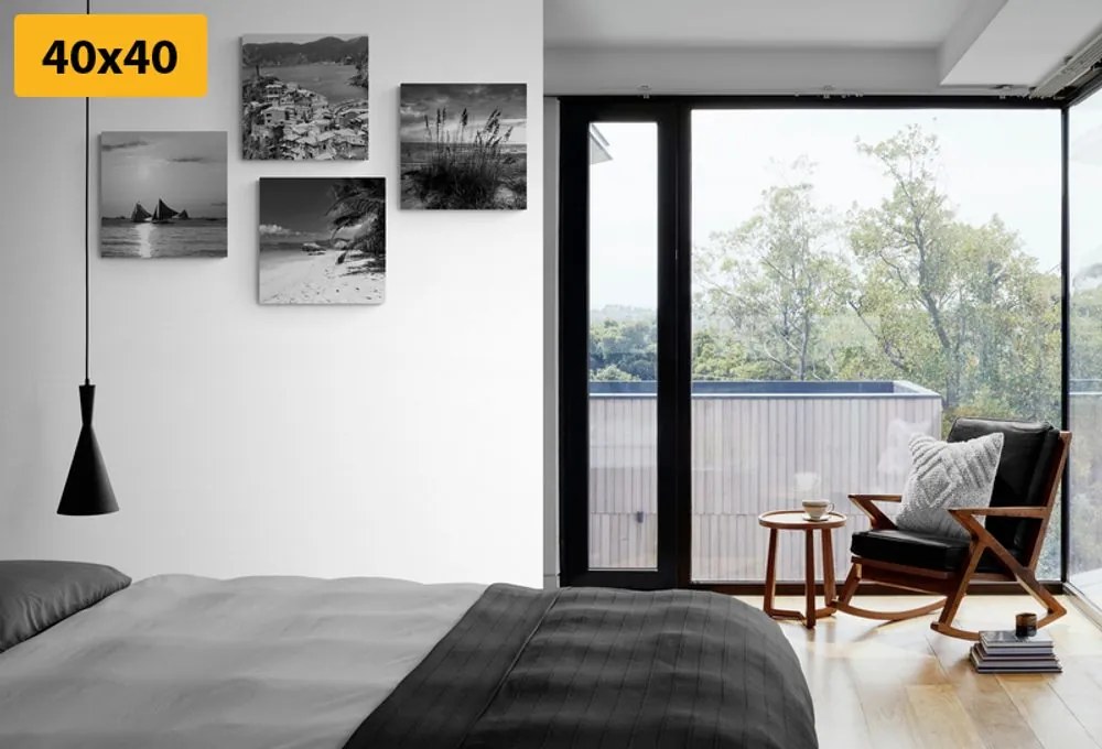 Set tablouri paradisul pe pământ în design alb-negru